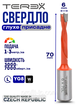 Свердло глухе Terex d 6 мм, L 70 мм ліве обертання, свердло свердлильно-присадного верстата 1032994865 фото