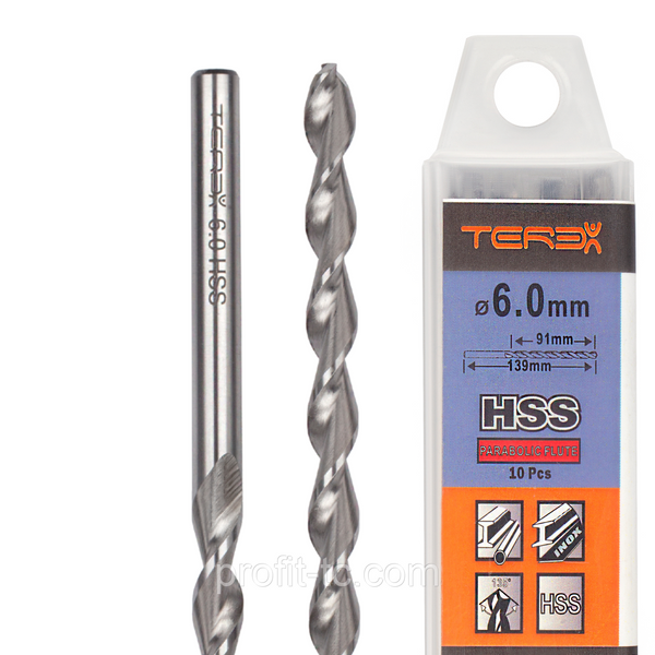 Свердла для металу TEREX HSS 6x139x91 parabolic flute, свердла зі швидкорізальної сталі, набір 10 штук 2566447869 фото