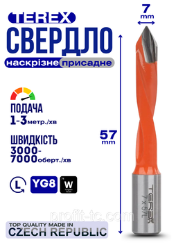 Свердло наскрізне Terex d-7 мм, L - 57 мм Ліве обертання 1559828459 фото